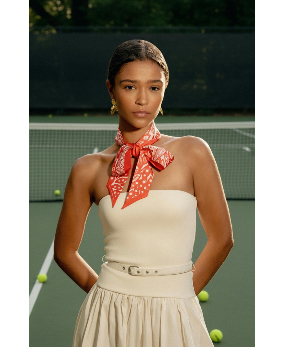 Jessie Zhao New York Silk Skinny Scarf Scarlet Tree of Life