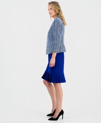 Women's Tweed Open-Front Cardigan Jacket & Stretch-Crepe Pleat-Hem Sheath Dress, Regular & Petite 