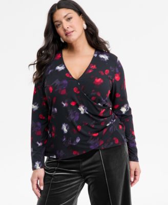 Plus Size Printed Surplice-Neck Top, Macy's Exclusive 