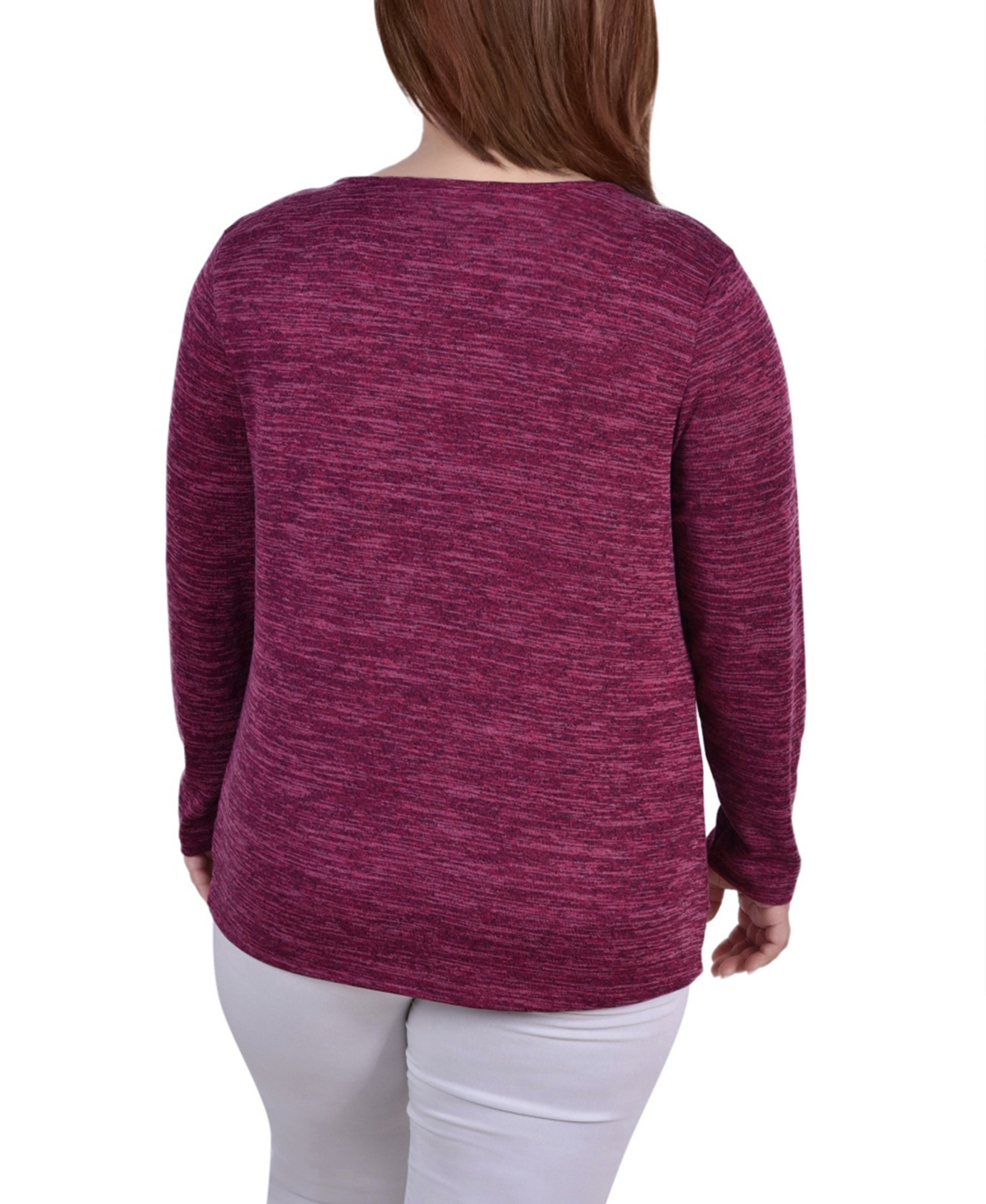 Ny Collection Women's Plus Long Sleeve Knit Keyhole Top