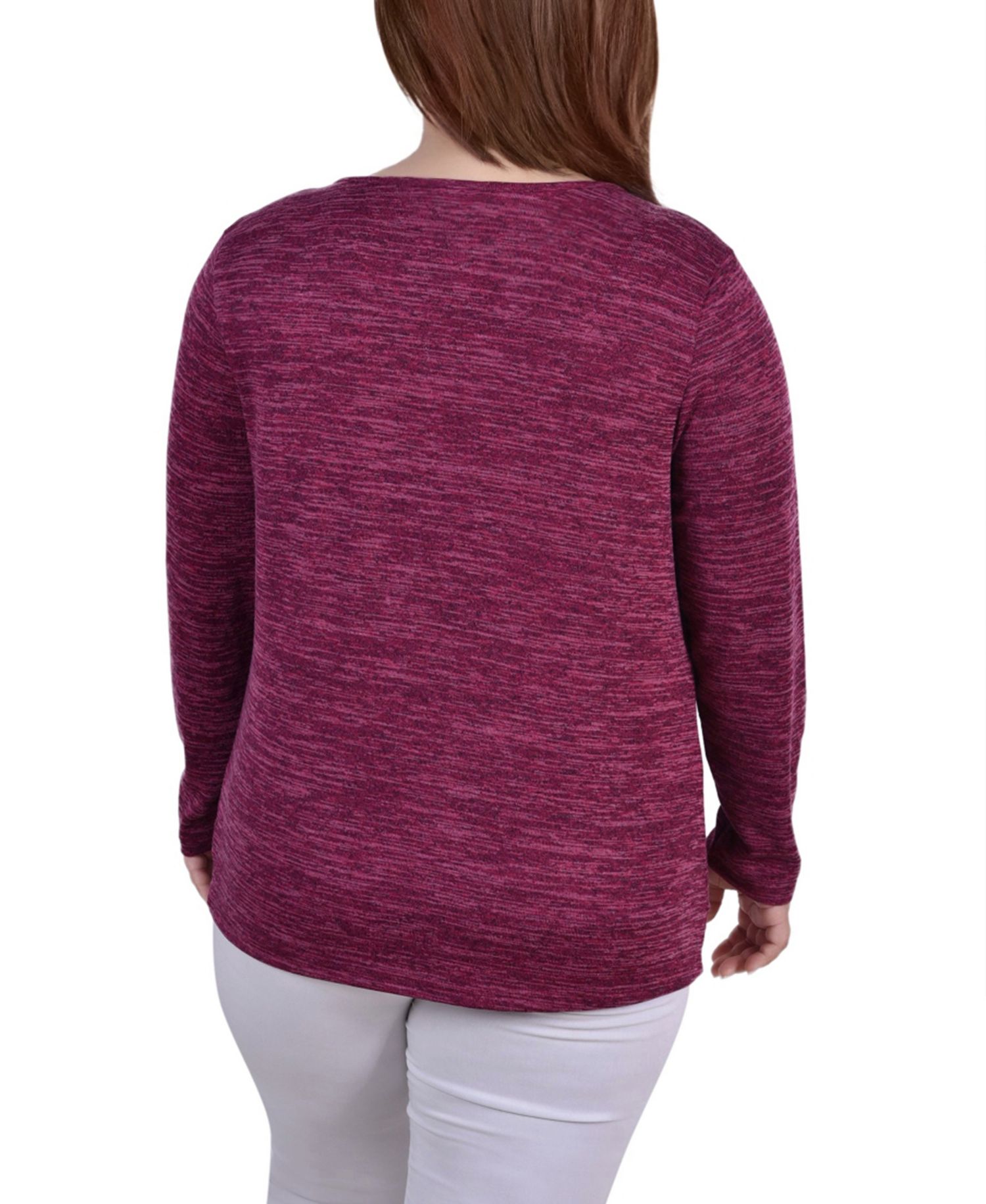 Women's Plus Size Long Sleeve Knit Keyhole Top