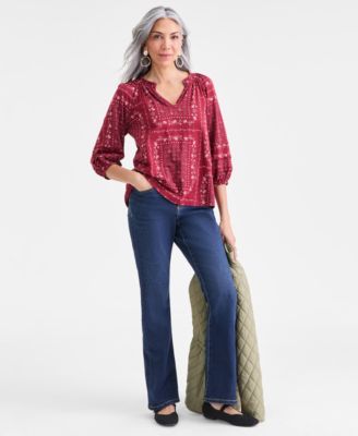Petite Smocked Knit Intricate Patchwork Top, Macy's Exclusive