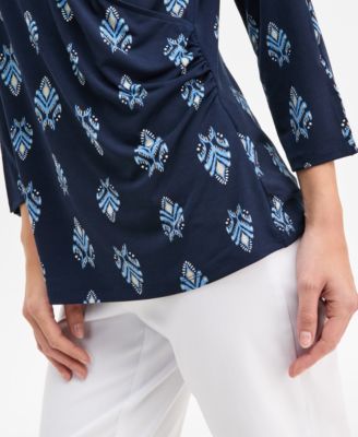 Women's Printed 3/4-Sleeve Surplice Top