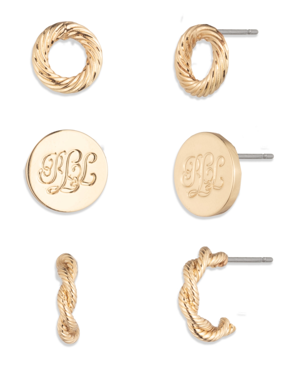Ralph Lauren 3-pc. Gold-tone Lauren Rope Trio Earrings Set In Gold