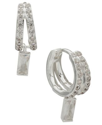 Anne Klein - Cubic Zirconia Baguette Stone Drop Huggie Hoop Earrings