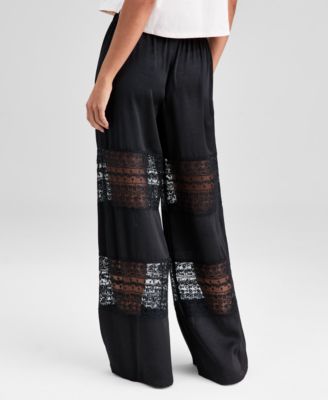 Women's Pull-On High-Rise Lace-Inset Pants, Macy's Exclusive 