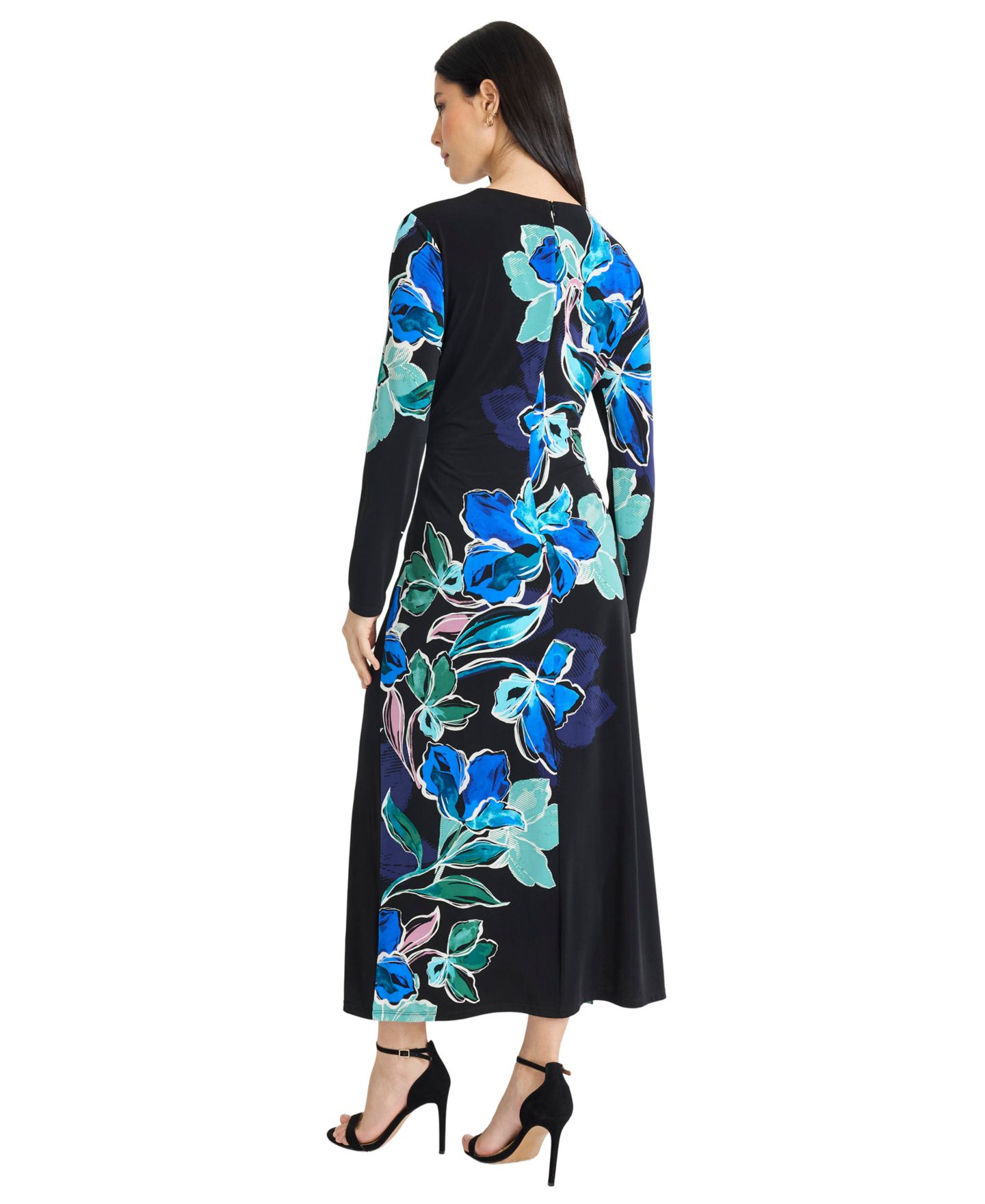 Женское платье Maggy London Crewneck Placement Print Maxi, цвет: Чёрный / Зелёный — фото 3