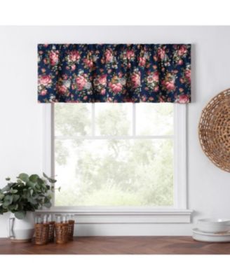 Ellis Bella Rose Stylish Medium Scale Printed Floral Pattern 1.5" Rod Pocket Tailored Valance 58"x15" Navy