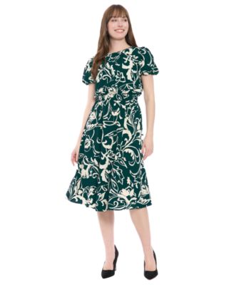 London Times - Women's Tucked-Sleeve Midi Dress