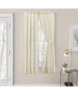 Shadow Stripe Tailored Curtain Panel Pair for Windows with Ties 80" x 54" Natural