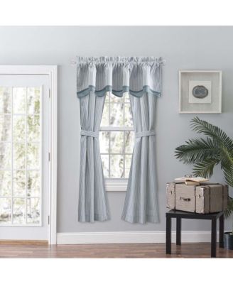 Plaza Classic Ticking Stripe Printed on Natural Ground 3" Rod Pocket Tailored Panel Pair 56" x Blue