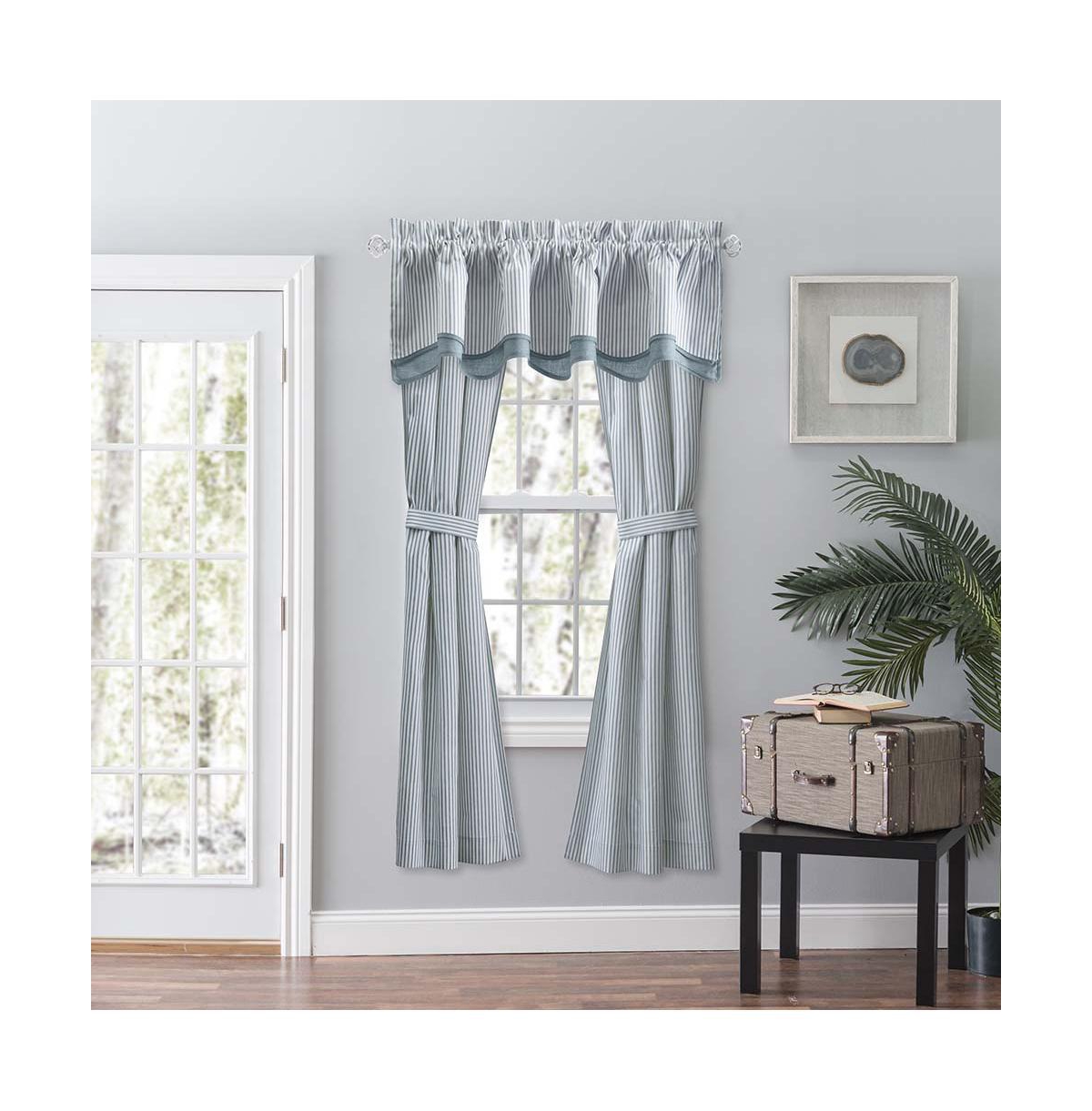 Ellis Curtain Plaza Classic Ticking Stripe Printed on Natural Ground 3" Rod Pocket Tailored Panel Pair 56" x Blue