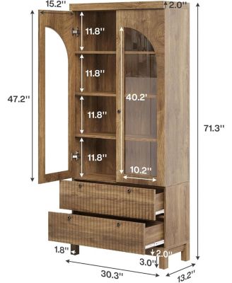 Farmhouse Kitchen Pantry, Free-Standing Wooden Pantry Cabinet, Space Saving Storage Shelf with Two Drawers