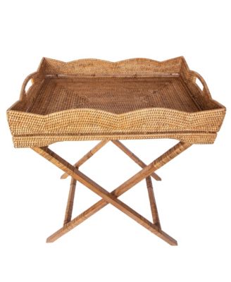 Scallop Design Butler Tray with Wooden Legs