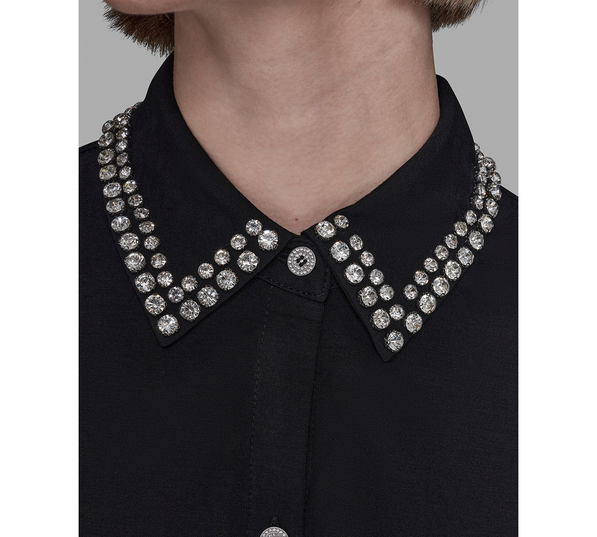 Karl Lagerfeld Women's Luxe Jeweled Short-sleeve Knit Shirt In Black