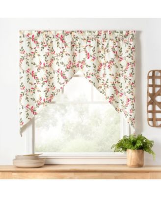 Ellis Vintage Stylish Medium Scale Printed Vine Pattern 1.5" Rod Pocket Tailored Swag 56"x36" Pecan