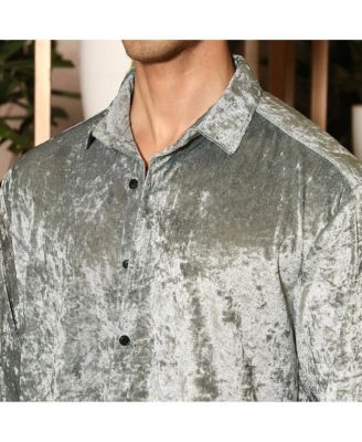Men's Sage Green Solid Velvet Shirt