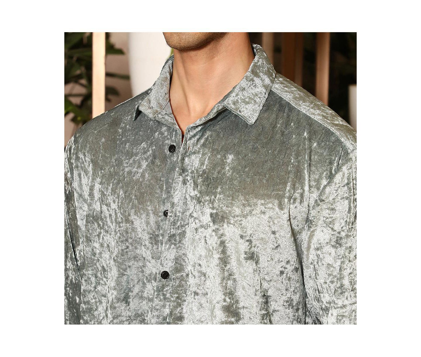 Мужская рубашка Cahoot Campus Sutra Sage Green Solid Velvet, цвет: Зелёный — фото 6