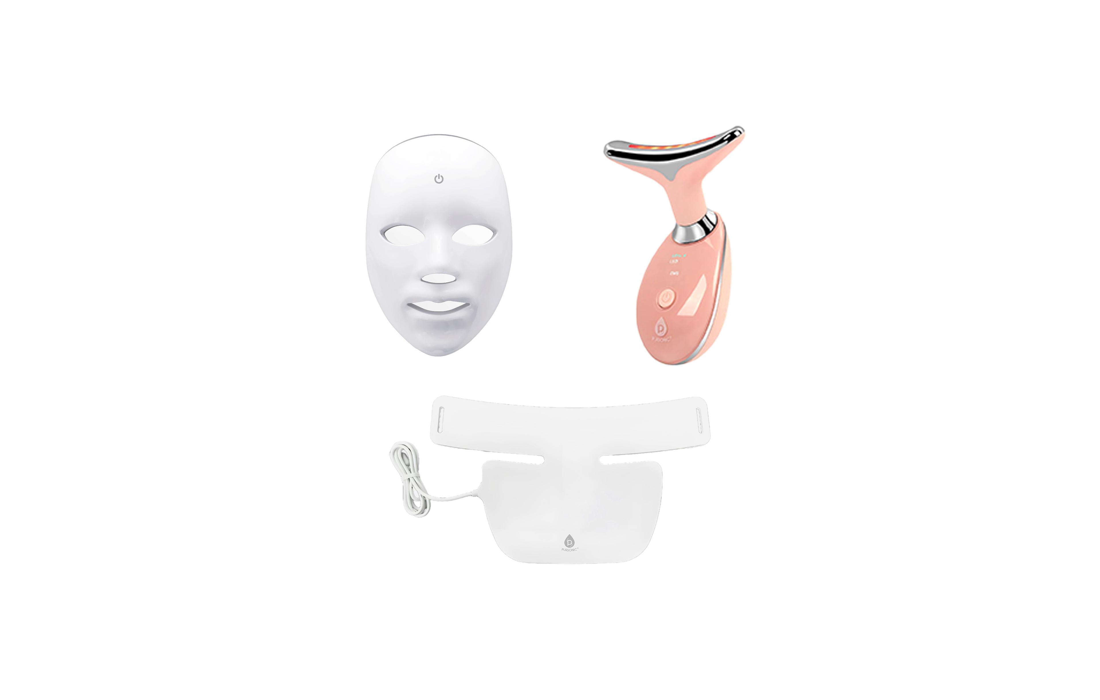 Pursonic Complete Led Skincare Therapy Bundle: Neckplate, 7-in-1 Light Therapy Wand & 7-in-1 Face Mask