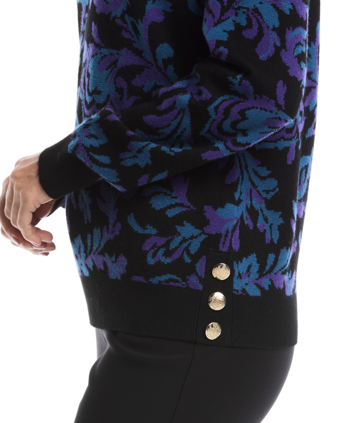 Rafaella Petite Scrolls Print Crew Neck Novelty Long Sleeve Sweater