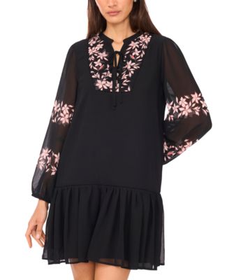 Women's Long-Sleeve with Ties Pull-On Babydoll Dress