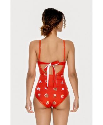 Women's Red Coral Reversible V-Neck One-Piece Swimsuit