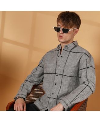 Men's Moon Grey Graph-Check Waffle Overshirt