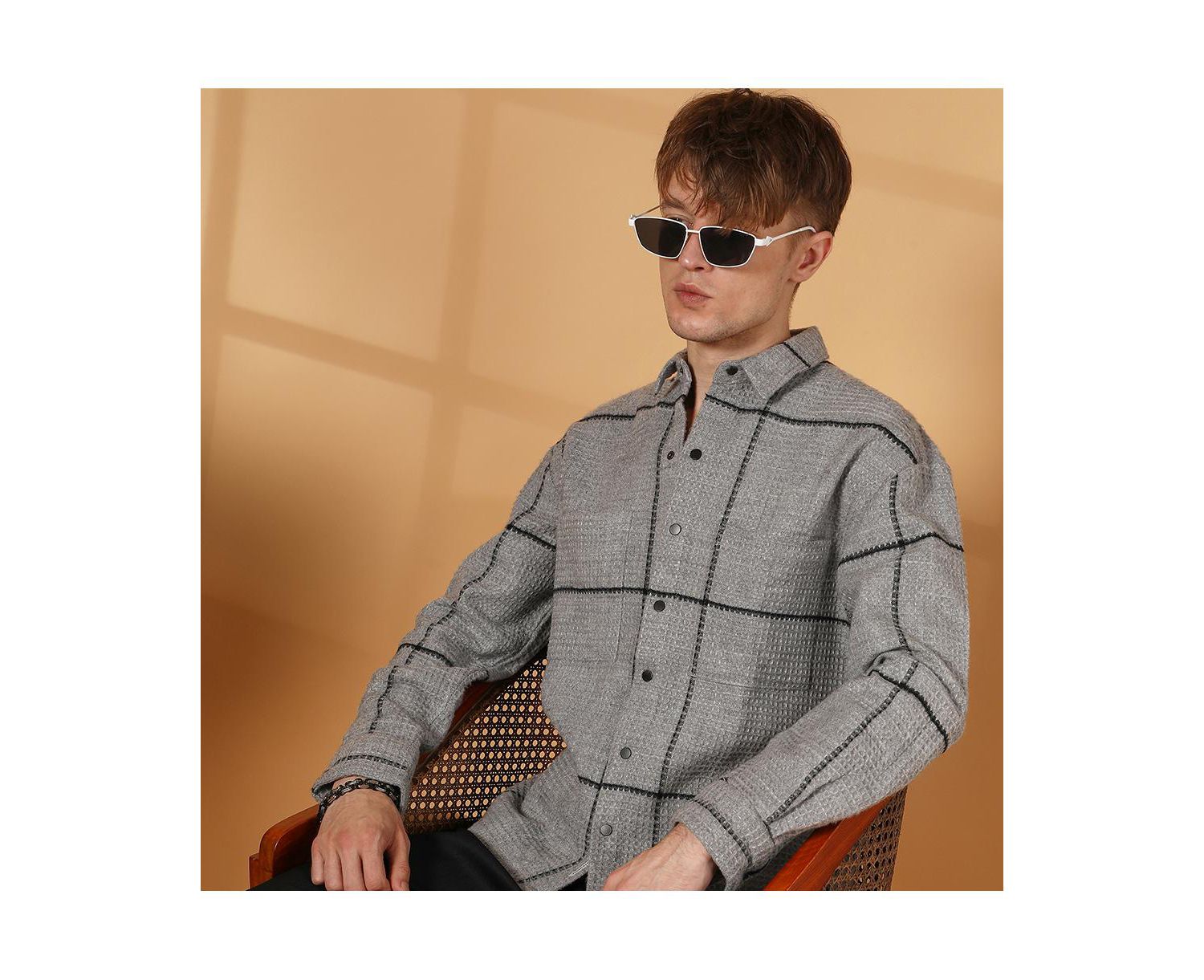 Men's Moon Grey Graph-Check Waffle Overshirt