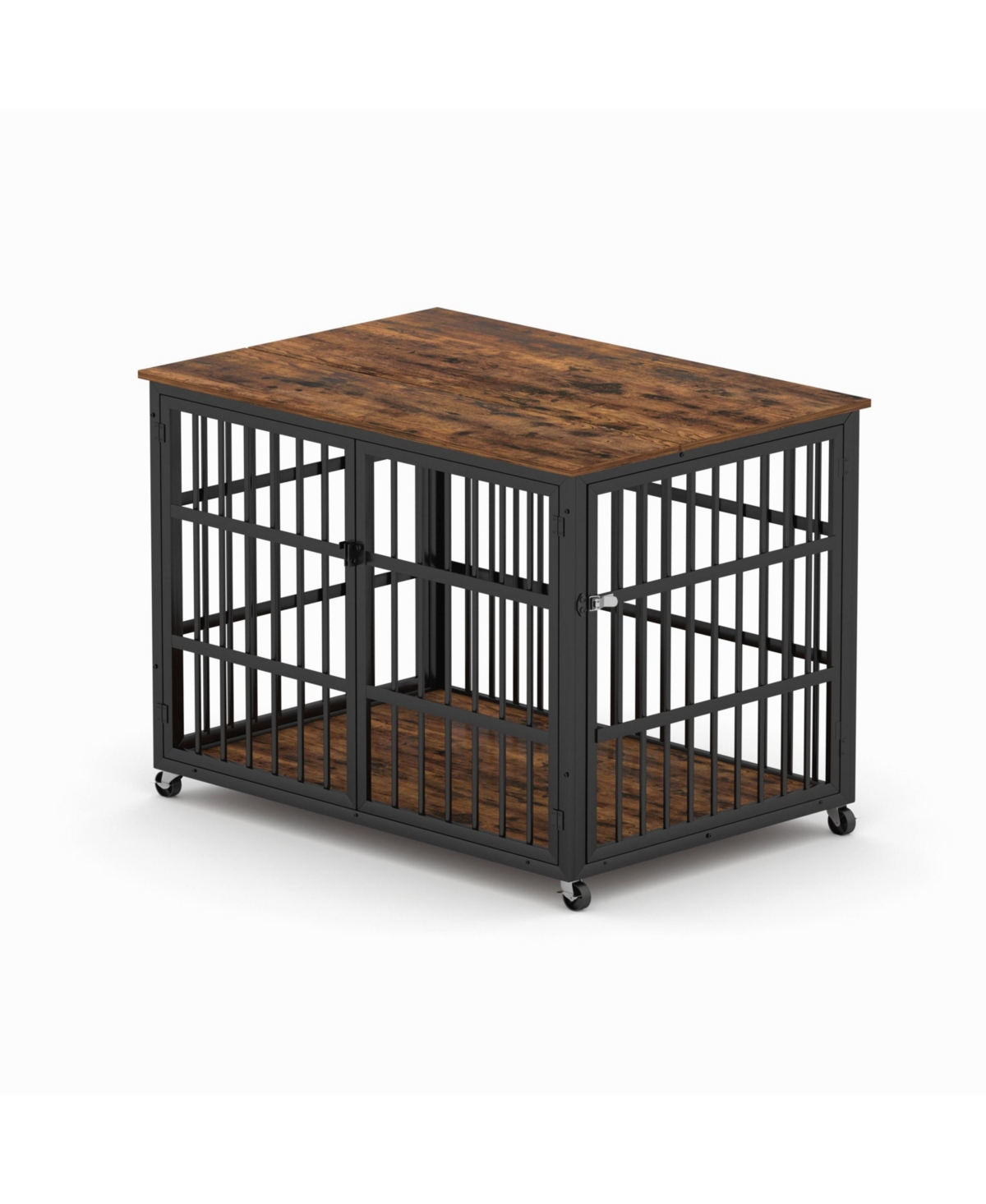 Aostirmotor 43.3 in. W x 29.9 in. D x 33.5 in. H dog crate wrought iron frame door with side openings in Rustic Brown