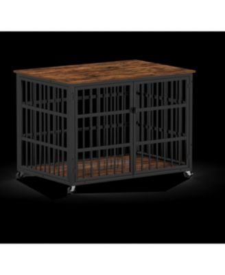  43.3 in. W x 29.9 in. D x 33.5 in. H dog crate wrought iron frame door with side openings in Rustic Brown
