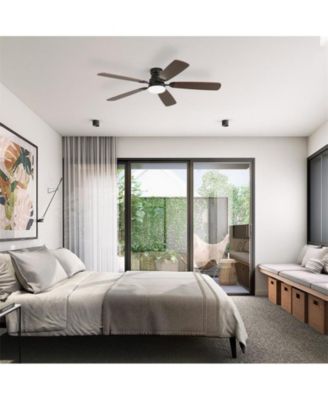 52-inch Modern Black 5 blades Three-color Dimmable Ceiling Fan LED Light with Six-speed Remote Control and Timing Function