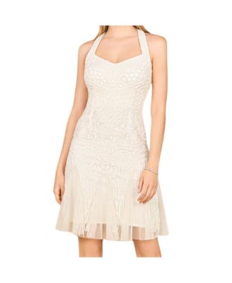 Women's Beaded Halter Neck Bridal Midi Dress
