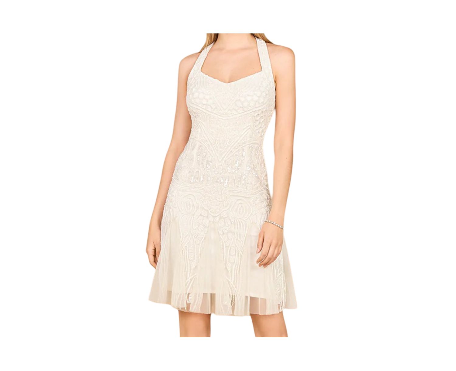 Women's Beaded Halter Neck Bridal Midi Dress