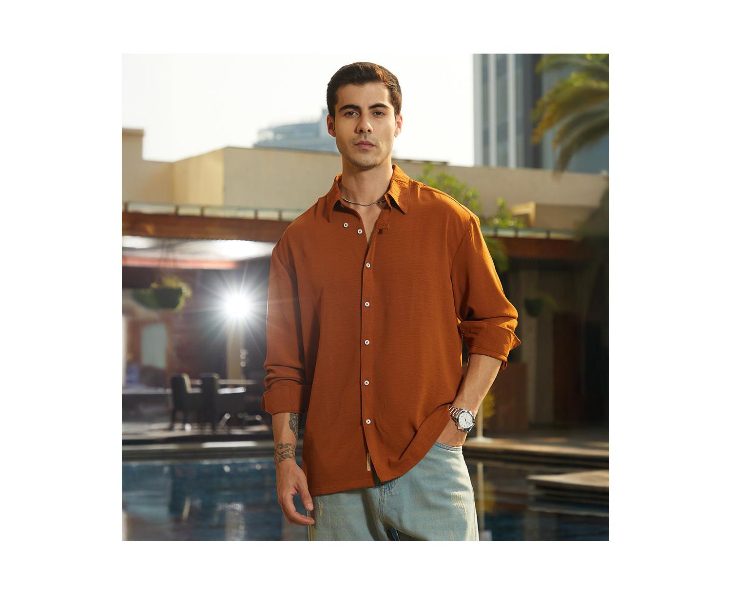 Men's Rust Orange Breezy Wrinked Shirt