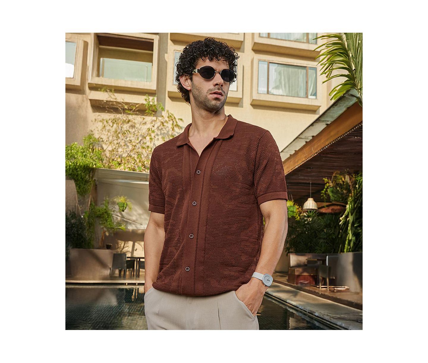 Мужское поло Cahoot Campus Sutra Russet Brown Fluid-Knit Polo, цвет: Коричневый — фото 2