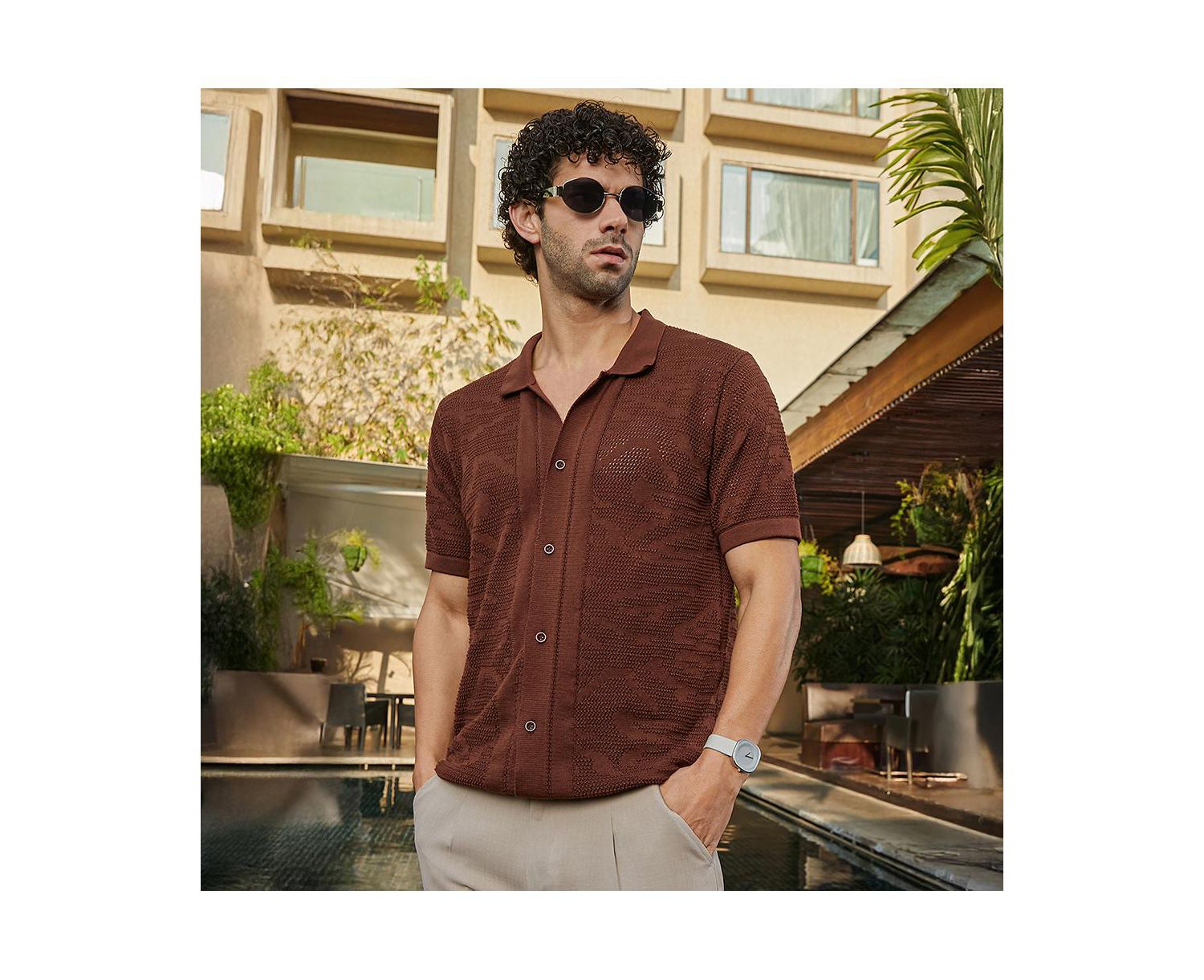 Men's Russet Brown Fluid-Knit Polo Shirt