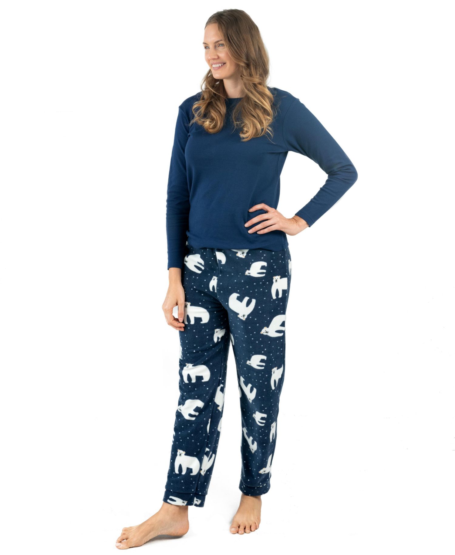 Women's Cotton Top and Fleece Pants Holiday Pajamas