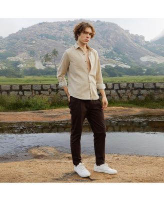 Men's Saltbox Beige Solid Knit Shirt