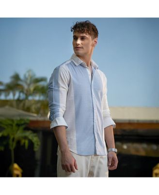 Men's Powder Blue & Daisy White Panel-Tactile Shirt