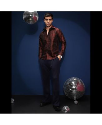 Men's Burgundy Red Abstract-Woven Shirt