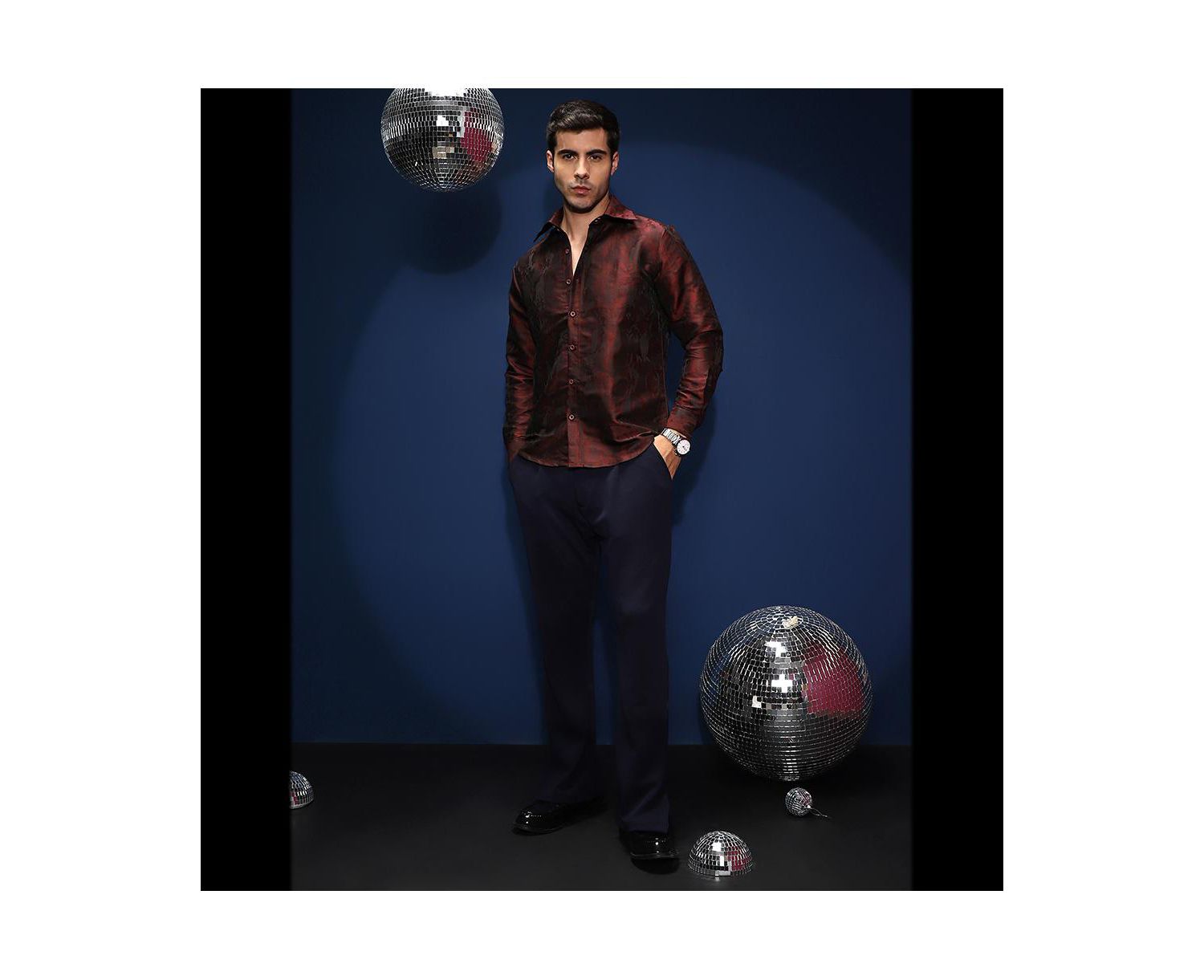Men's Burgundy Red Abstract-Woven Shirt