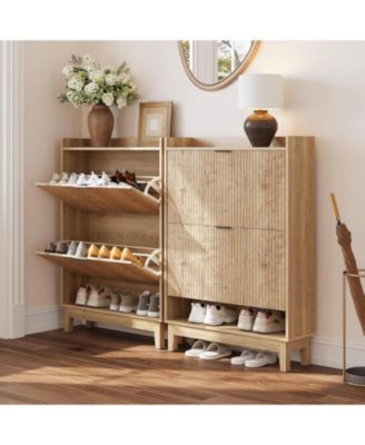 31.5&amp;#x22; Wide Narrow Entryway Cabinet,Shoe Cabinet with 2 Flip Drawers &amp; Open Shelf