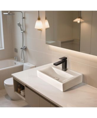 Wall Mount Ceramic Sink w/ Bathroom Square Single Handle Faucet ORB