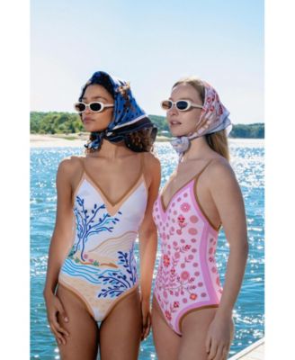 Women's Pink Garden Reversible V-Neck One-Piece Swimsuit