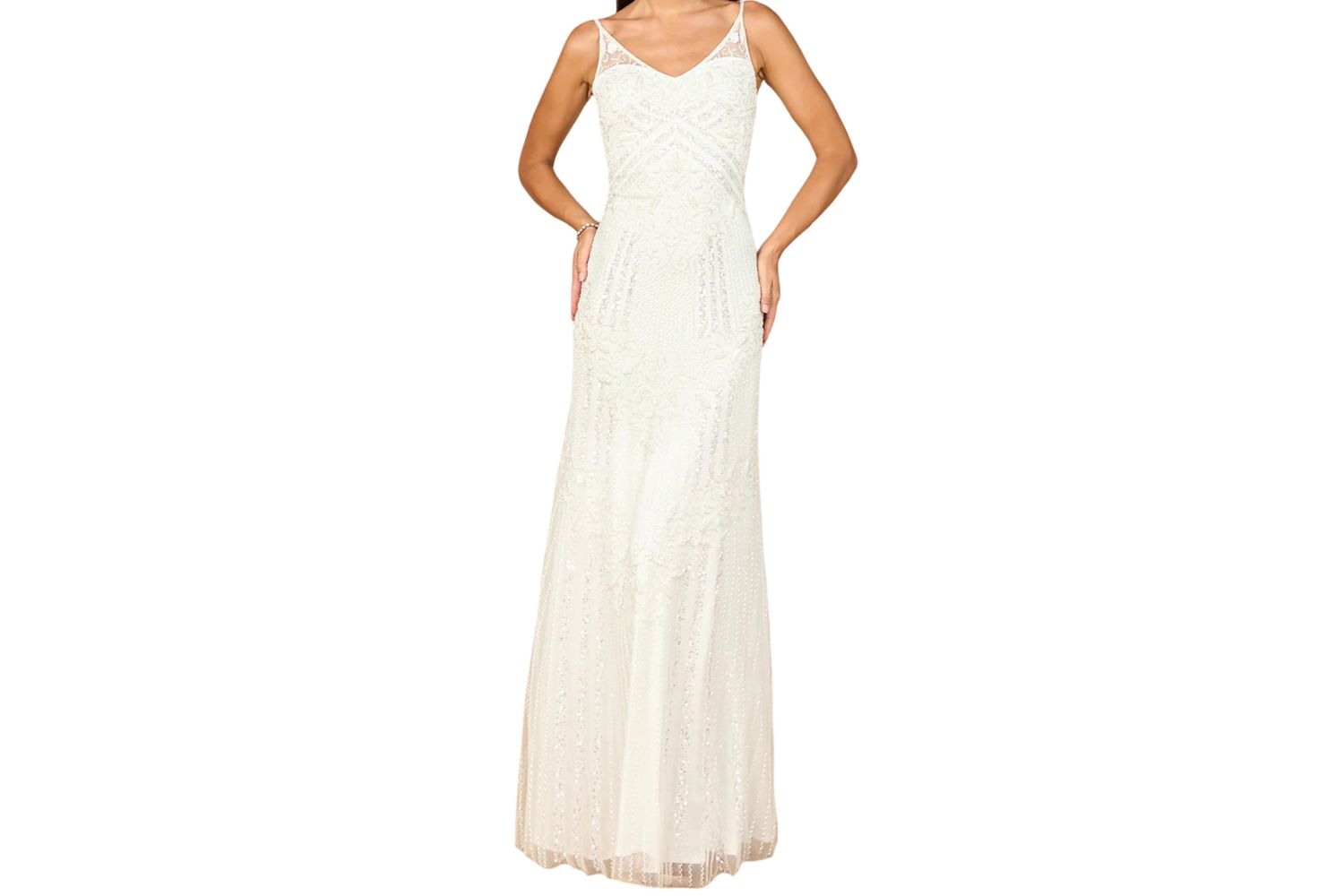 Women's Beaded Gown with Cowl Back