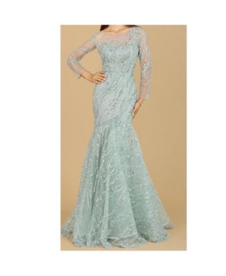 Women's Long Sleeve Mermaid Beaded Gown