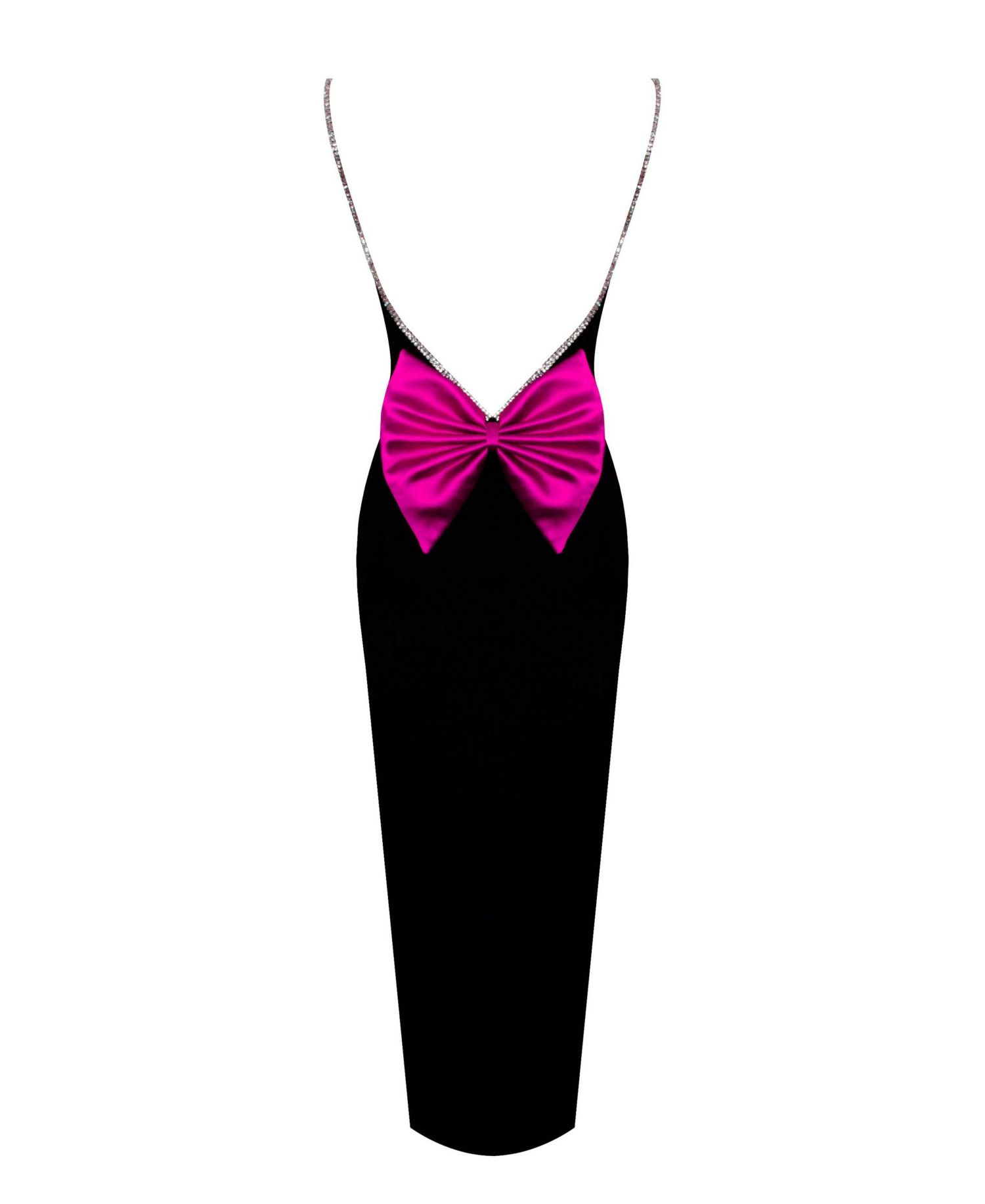 Women's Flore Black Crystal Straps Backless Gown With Bow