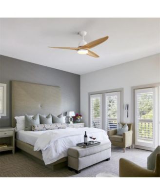 56-inch Modern White 3 Solid Wood Blade Tri Color Dimming Ceiling Fan with Six Speed Remote Control and Forward Reverse Function for Indoor