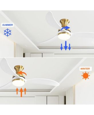 52-inch Modern Classic Golden 3-Blade Flush Mount with Intelligent Remote Control and Light