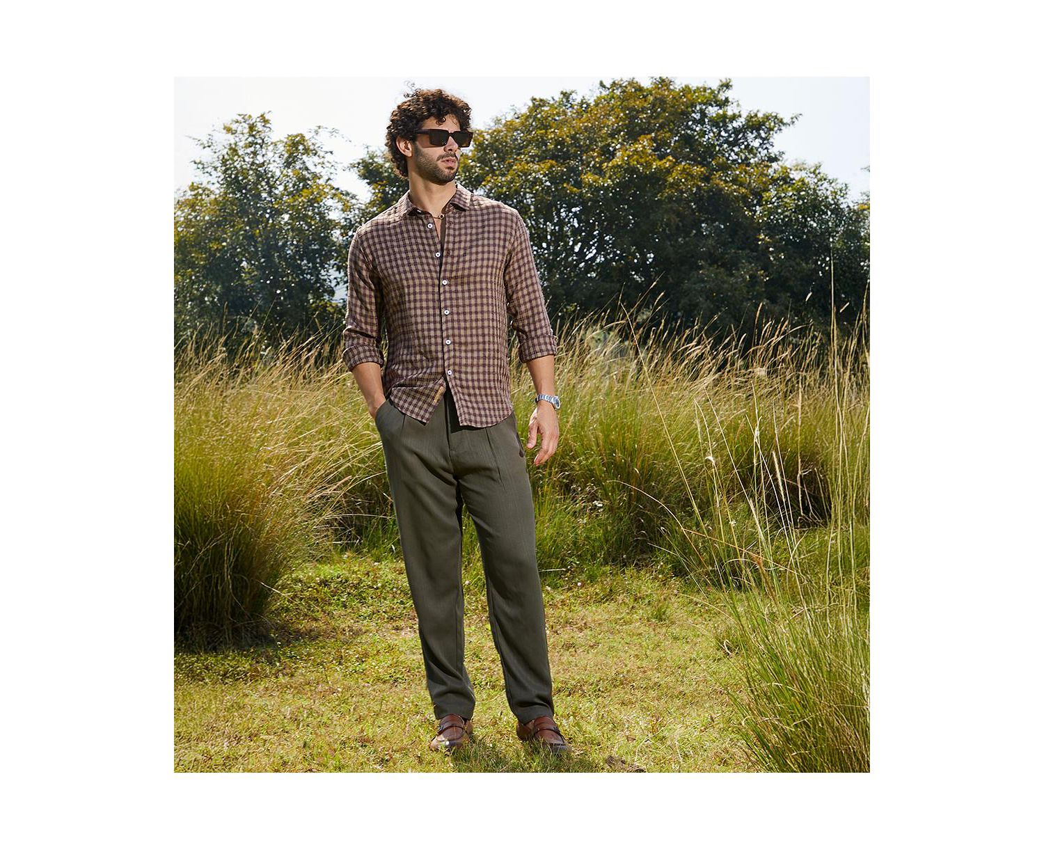Men's Mocha Brown Bi-Check Shirt